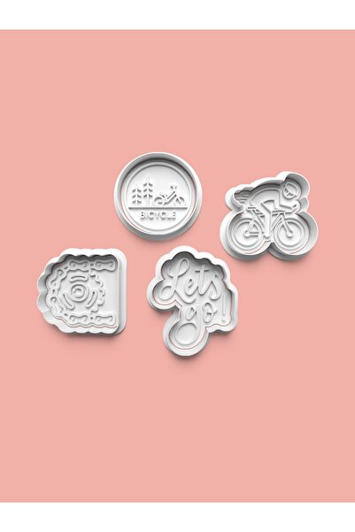 AKTASTORE قالب كوكيز الدراجة وقالب عجينة السكر مجموعة من 4 قطع 0375-set