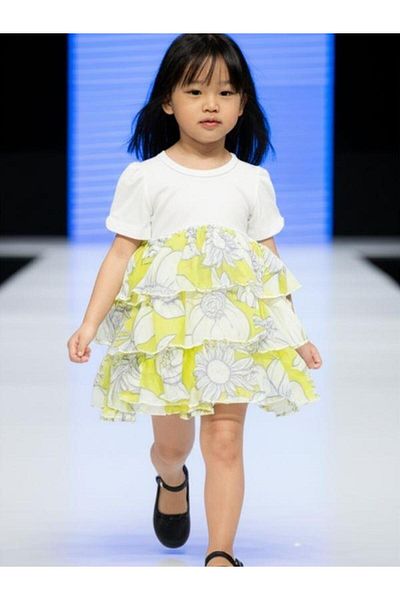 Zekids Baby Girl Floral Print Layered Tulle Skirt Cotton Dress