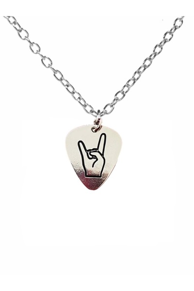 Herşey Nota Ac/Dc Hard Rock Band Pen-Shaped Double-Sided Rock Sign Unisex Necklace with Metal Chain