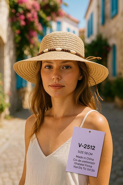 kabancım Women's Seashell Bead Detailed Straw Hat