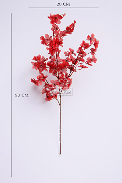 Yapay Çiçek Deposu Yapay Kiraz Çiçeği Dalı Dekoratif Çiçek 90cm Kırmızı