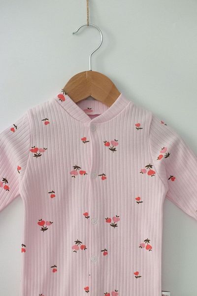 Bebewini Pink Flowered 100% Cotton Booties Jumpsuit