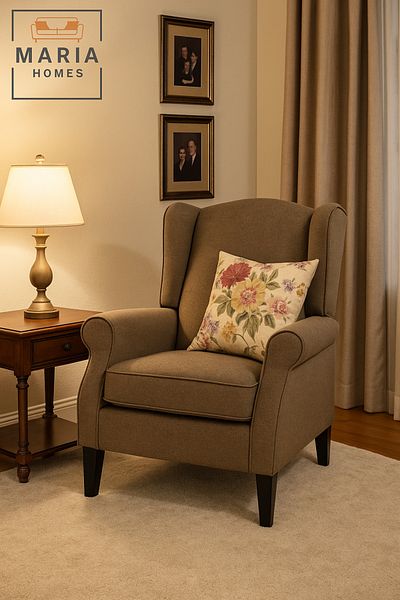 MARIA HOMES Light Brown Wingback Armchair – Classic Accent Chair with Cushioned Seat