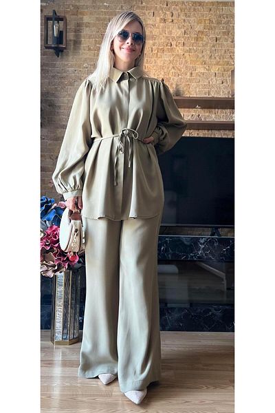 Cardella Premium Quality Balloon Sleeve Tncl Fabric Double Suit Hijab Compatible Shirt Pants Suit