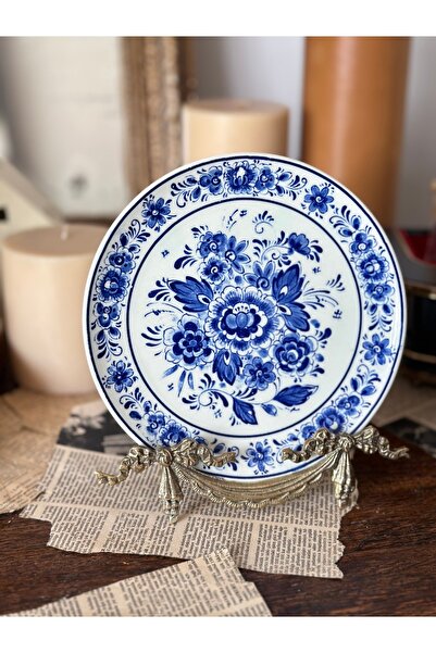 Handmadesign Antika Alman El boyaması Mavi Beyaz Blueblanc Duvar Tabağı Süsü 19 cm
