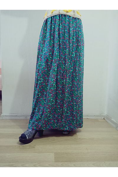 hoaryage Fusta maxi din țesătură de presare din viscoză, cu model colorat, cu talie elastică, fustă de rugăciune, mărimea 36-48