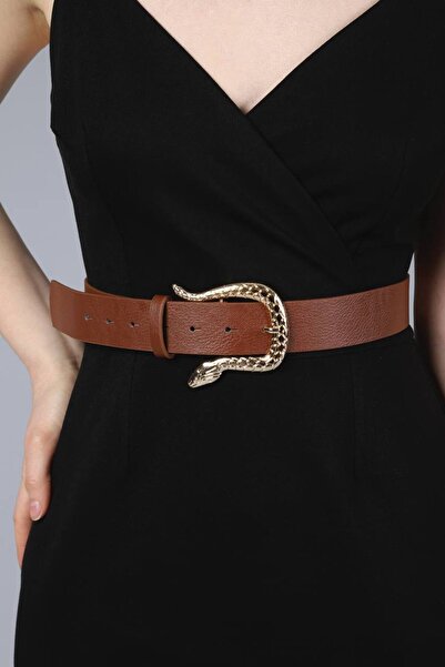 Damla Gold Snake Buckle Belt for Women, Dress Belt, Trouser Belt, Shirt Belt, Jacket Belt