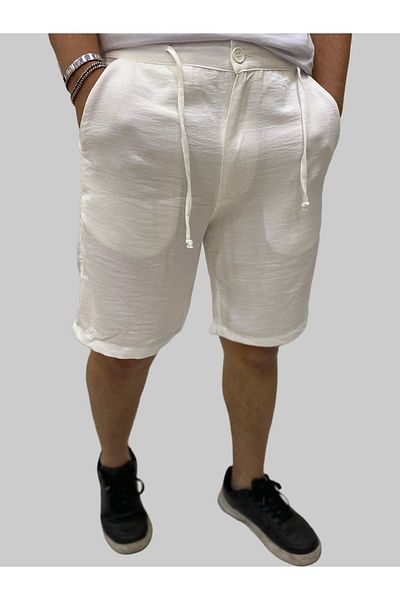 daniel milano Men's Sers Linen Waist Lace-Up Regular White Shorts&Capri