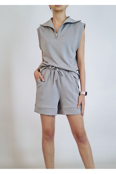oyagüler Women's Gray Diver Combed Zero Sleeve Shorts Premium Modal Suit Yy101234