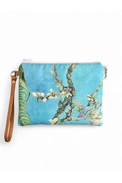 Ayza Stüdyo Almond Flowers Patterned Portfolio Clutch Bag - Cosmetic Bag - Multi-Purpose Bag (23X16 cm)