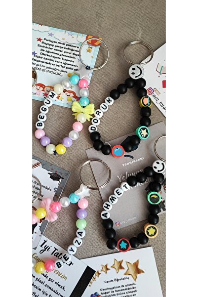 cacatasarım Kızlar ve Erkekler İçin Boncuk Anahtarlık Çanta Süsü 5 Adet Doğum Günü Karne Hediyesi Mezuniyet