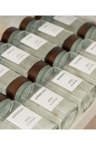 Snow Homs Akasya 12 Piece Square Form Glass Spice Jar Set with Lid