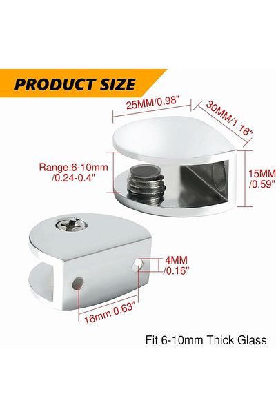 ALİSE Alise Glass Shelf Bracket Adjustable Shower Brackets, Heavy Duty Clamp Holder for 6-10mm Glass Shelv