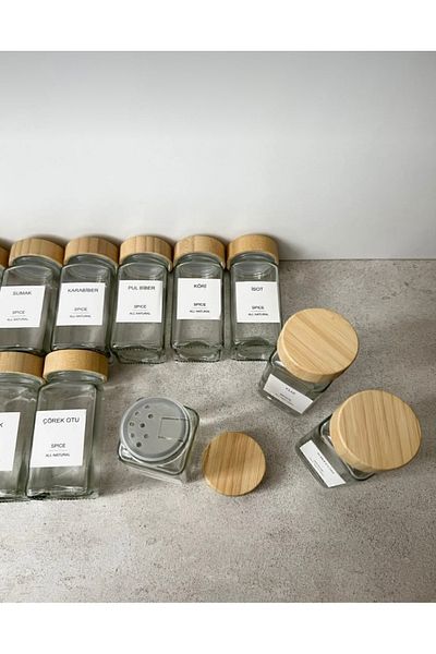 Snow Homs 12 Piece Bamboo Lid Square Form Glass Spice Jar Set
