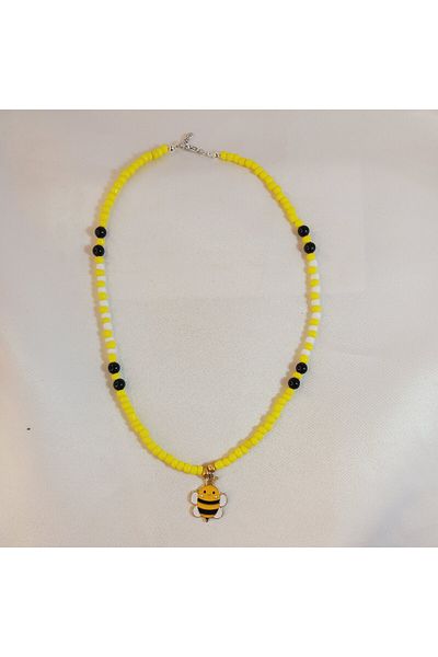 Crystal Atelier Yellow Black Beaded Necklace with Bee Figure–Summer Colorful Cute Design Handmade Trend Jewelry-Bee Necklace