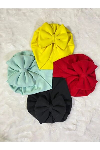 Bebekino Kız bebek fiyonklu bone seti 4lü düz renk