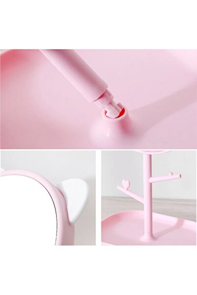 Flippy HD Cosmetic Mirror with Stand, 360° Rotation, 15 cm, Jewelry Base & Arms, Ear Design, Pink