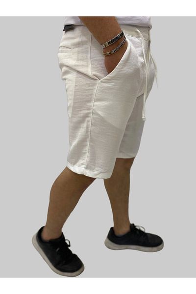 daniel milano Men's Sers Linen Waist Lace-Up Regular White Shorts&Capri