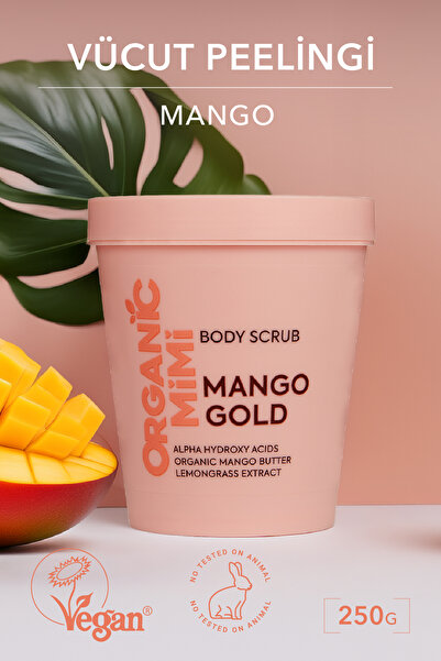 ORGANİC MİMİ Vücut Peelingi Mango Gold Doğal Nemlendirici Besleyici Vegan Vücut Peeling Çilek Bacak, 250 g