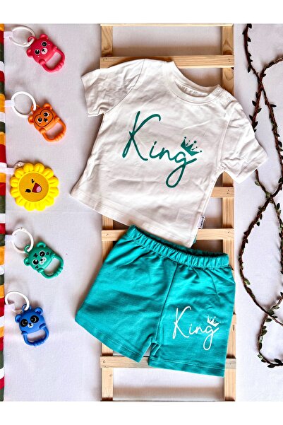 KapsülBebek 100% Cotton Baby & Kids Summer Set of 2 – King Printed T-Shirt Shorts Set, Baby Boy