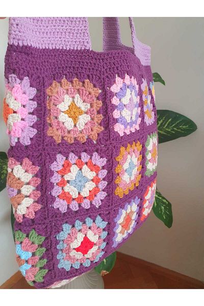 NEXT LİFE STORE Square Motif Medium Size Bohemian Style Stylish and Useful Hand Knitted Shoulder Bag