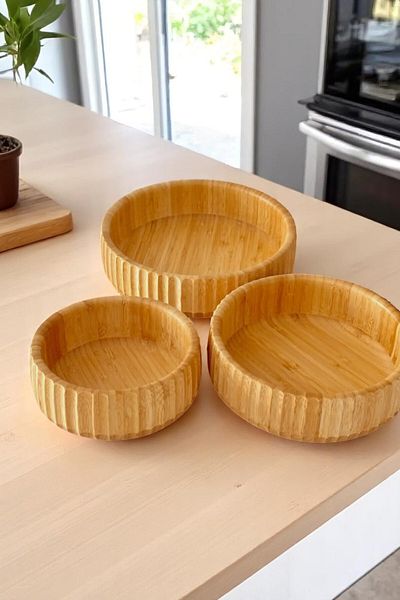 LUMİNA 3 Pieces Bamboo 22-19-15 cm Premium Natural Bowl Set