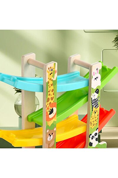 Picodino Wooden Car Track Set, Educational Toy with Ramp, Durable Wood and ABS Construction