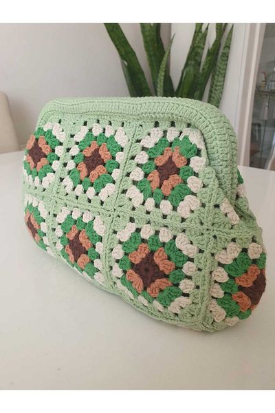 NEXT LİFE STORE Hand Knitted Colorful Motif 22 cm Scholarship Bag