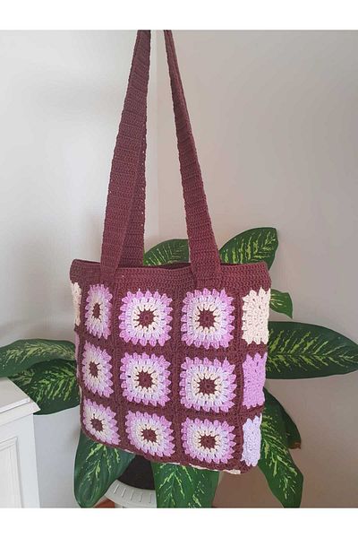 NEXT LİFE STORE Square Motif Medium Size Bohemian Style Stylish and Useful Hand Knitted Shoulder Bag