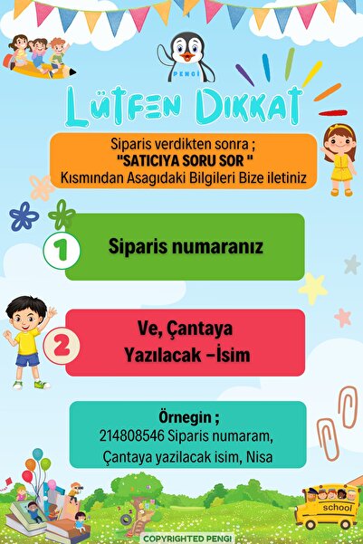 PENGİ [ İSTEDİĞİNİZ İSMİ NAKIŞLA YAZIYORUZ ] Tatlı Unicorn 0-8 Yaş Çocuk Sırt Çantası, kreş Çantası