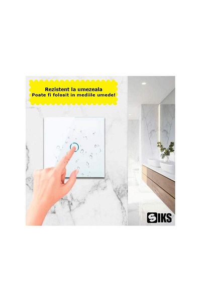 SIKS Touch Light Switch Made of Tempered Glass, Touch Screen, Elegant, 1 Phase, White
