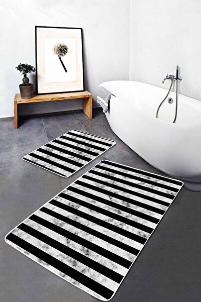 Realhomes طقم سجادة للحمام والمطبخ مكون من قطعتين مطبوع رقميًا باللونين الأسو...