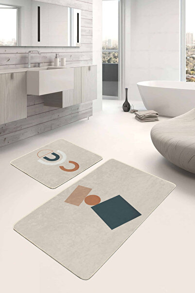 Realhomes Sanatsal Motifli Dijital Baskılı 2'li Kaymaz Tabanlı Banyo & Mutfak...