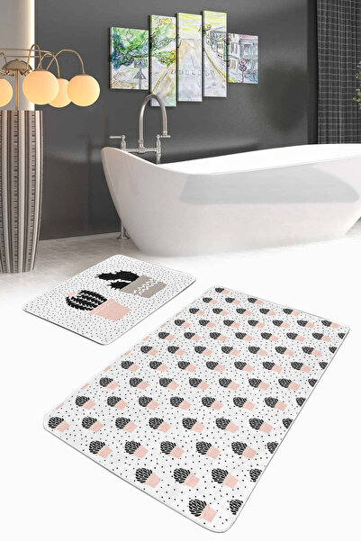 Realhomes White Floor Polka Dot Motif Cactus Designed 2-Piece Non-Slip Base B...