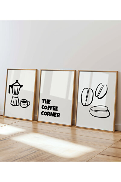 DES VU PRINT 3'lü Kahve Köşesi, Kahve Mutfak Temalı Çerçevesiz Poster