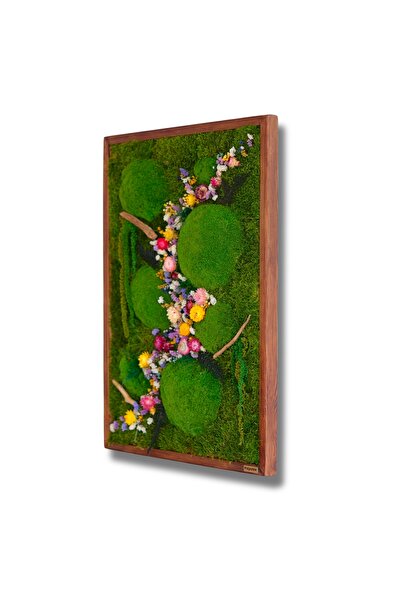 PALPABLEARTSHOP Baharın Renkleri – Moss & Kurutulmuş Çiçeklerle El Yapımı Yosun Tablo