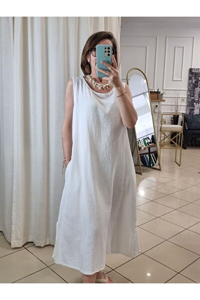 pudubutik Cotton Long White Dress