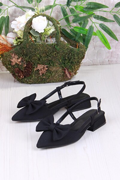 fort 018-903 Fls Saten Fiyonk Detaylı Alçak Topuk Arkası Açık Önü Kapalı Kadın Ayakkabı