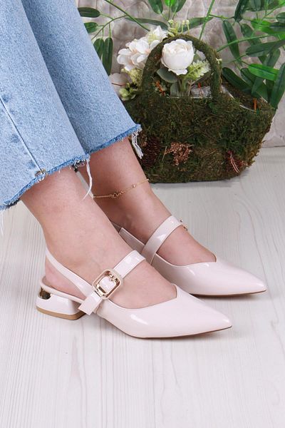 fort 129-1210 Fls Patent Leather Low Heel Open Back Closed Front Women's Shoes