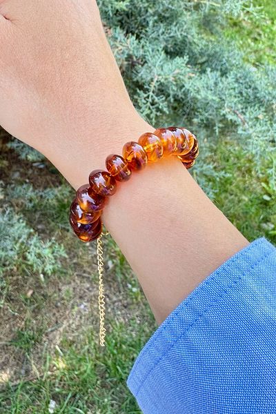 EST Aksesuar Amber Round Cut Amber Sun Amber Stone Bracelet