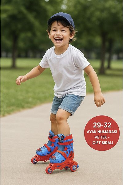 TOYFEST Spider-Man Spiderman Pattern Inline 3 Wheel Roller Skates - (Adjustable for Size 29 to 32)