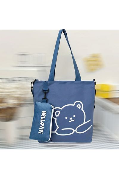 ORGANICYOU HELLOYIYI Geantă de umăr Little Bear, set de două piese, geantă pentru studenți de capacitate mare