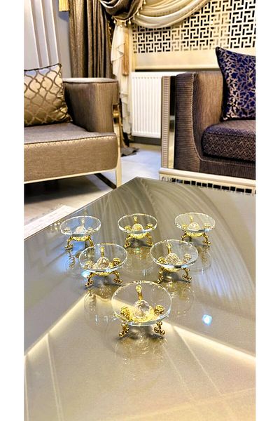 LOKMAN ZÜCCACİYE 6 Pcs Crystal Glass Metal Foot Presentation & Candy Display with Ring