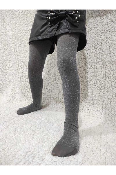DÜVEN Glitter Diamond Girls' Pantyhose - Graphite Color Premium Children's Pantyhose