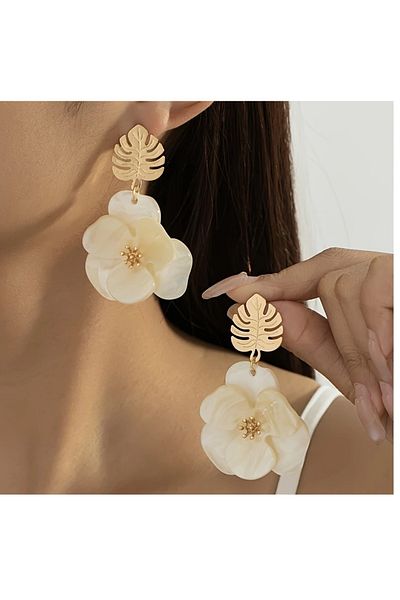 mos&more French Style Gold Ecru Steel Stud Earrings