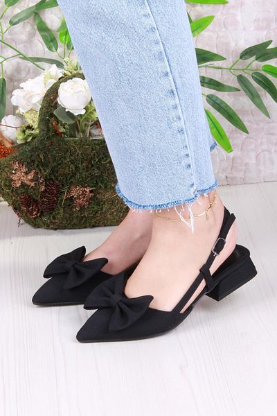 fort 018-903 Fls Satin Bow Detailed Low Heel Open Back Closed Front Women's Shoes