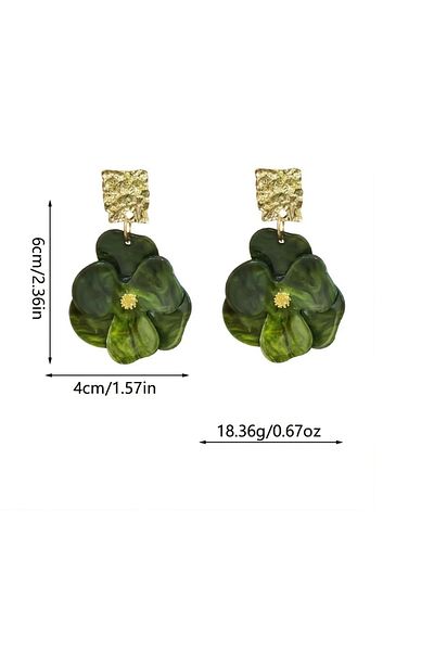 mos&more French Style Gold Green Steel Stud Earrings
