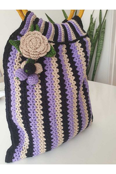 NEXT LİFE STORE Hand Knitted Wooden Strap Hand Bag