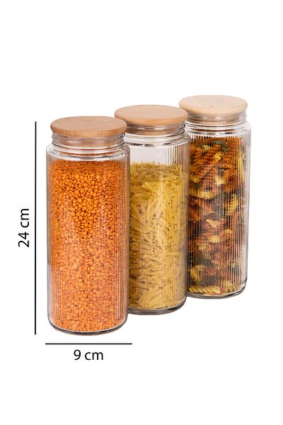 naturelove 3 Pieces Wooden Vacuum Lid Glass Jar and Food Storage Container 1500 ml
