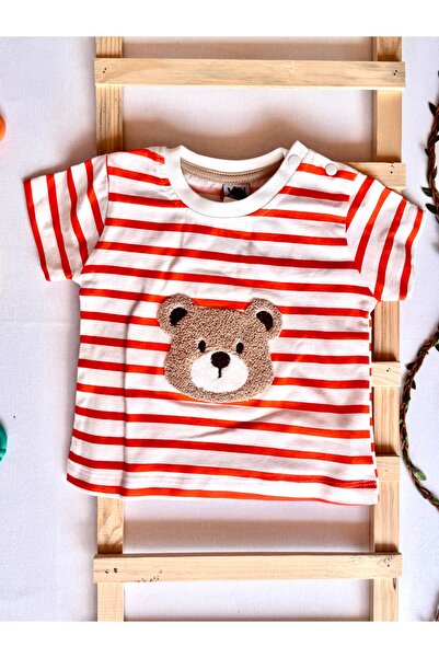 KapsülBebek 100% Cotton Baby & Kids Summer Set of 2 – Striped Teddy Bear T-Shirt, Shorts Set, Comfortable Fit Unisex